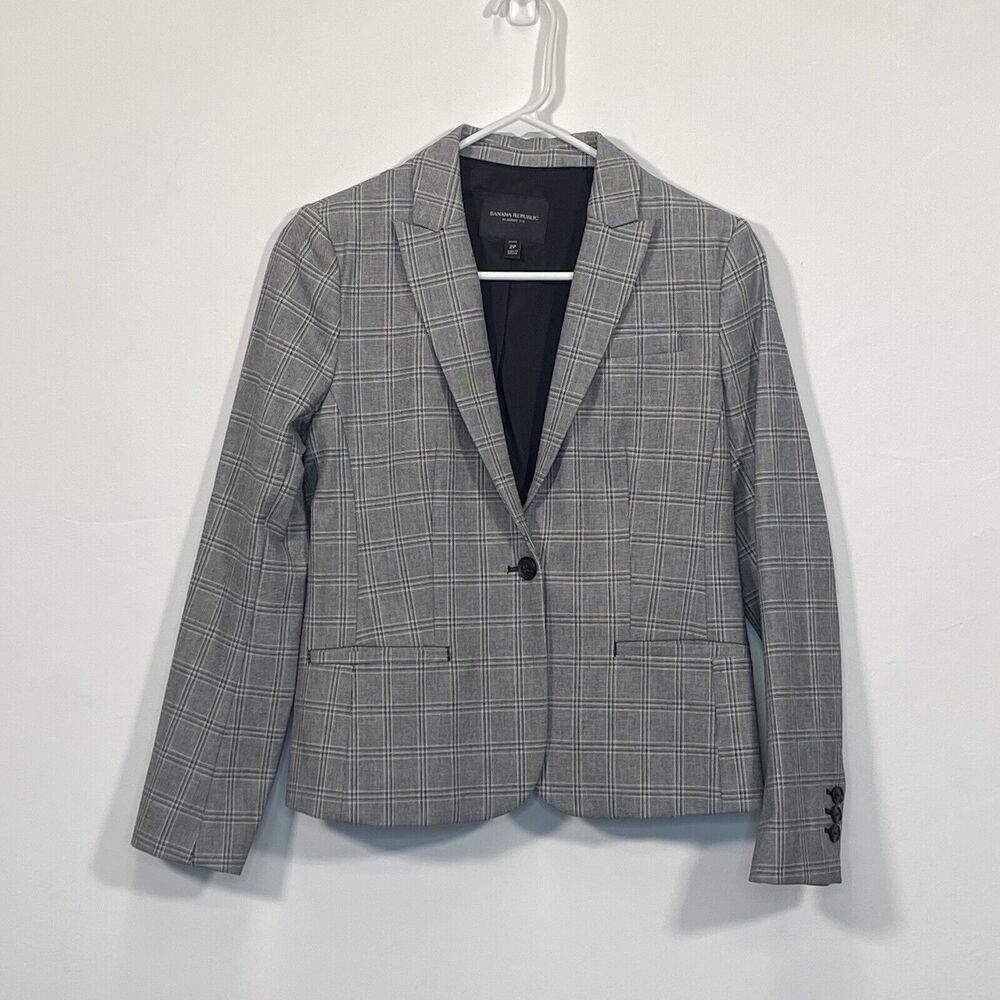 Banana Republic Gray Plaid Single-Button Blazer